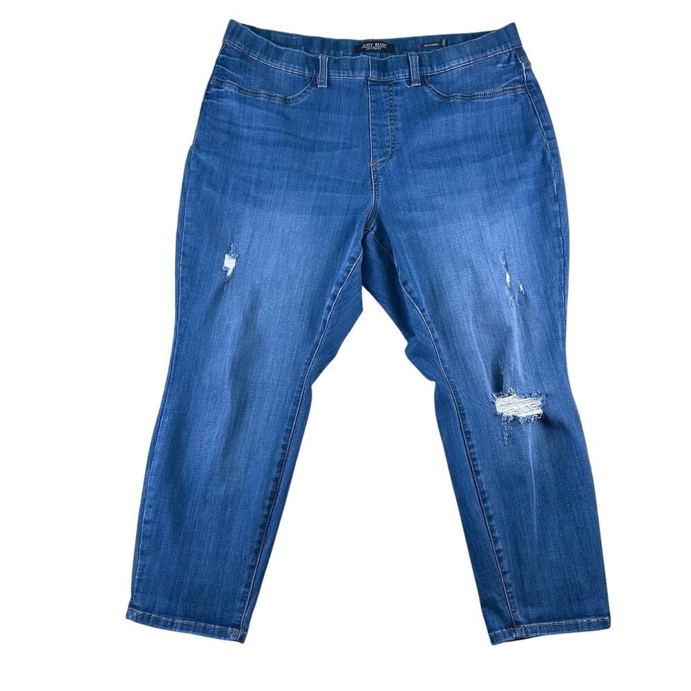 Judy Blue Womens Boyfriend Fit Jeans sz 20W Blue Distress Medium Wash High Rise